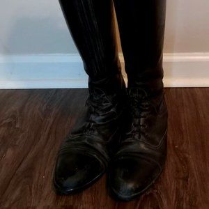 Used black Italian leather field horseback riding boots